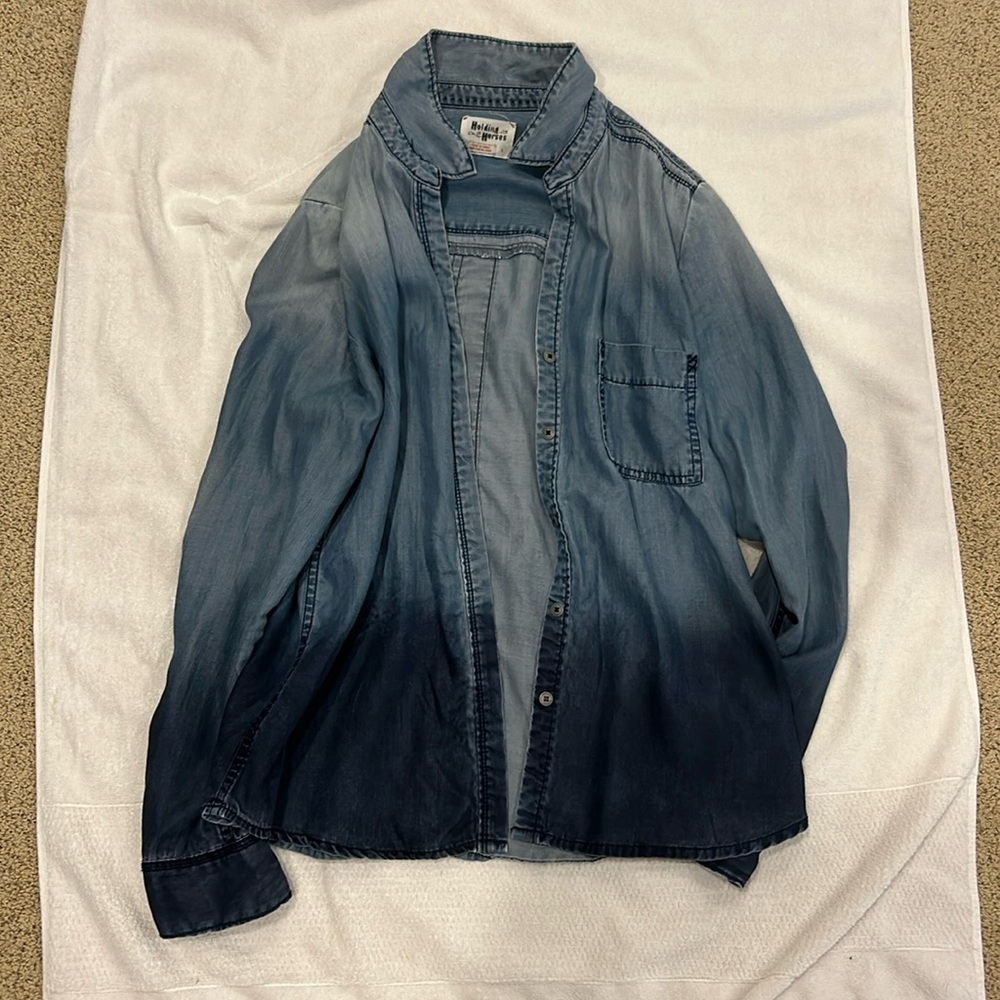 Holing Horses Denim Western Shirt Size Small